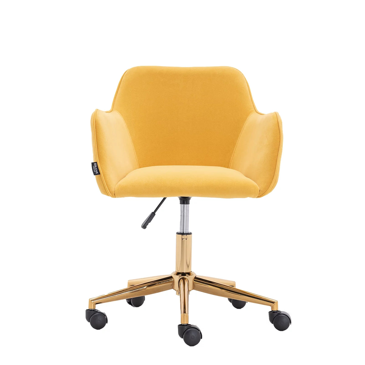 Yellow Velvet Adjustable Height Office Chair with Gold Metal Legs and Wheels G133