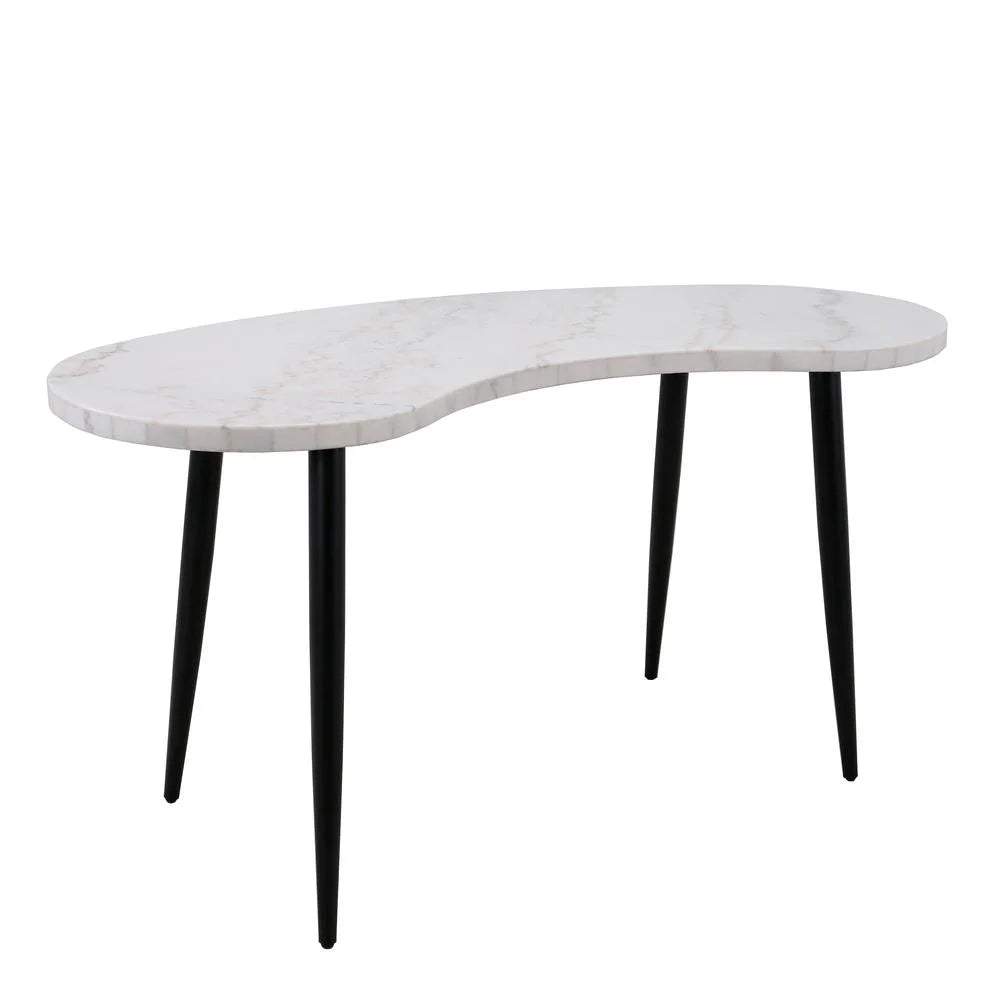 White Marble Desk and Gray Upholstered Chair Set A120037