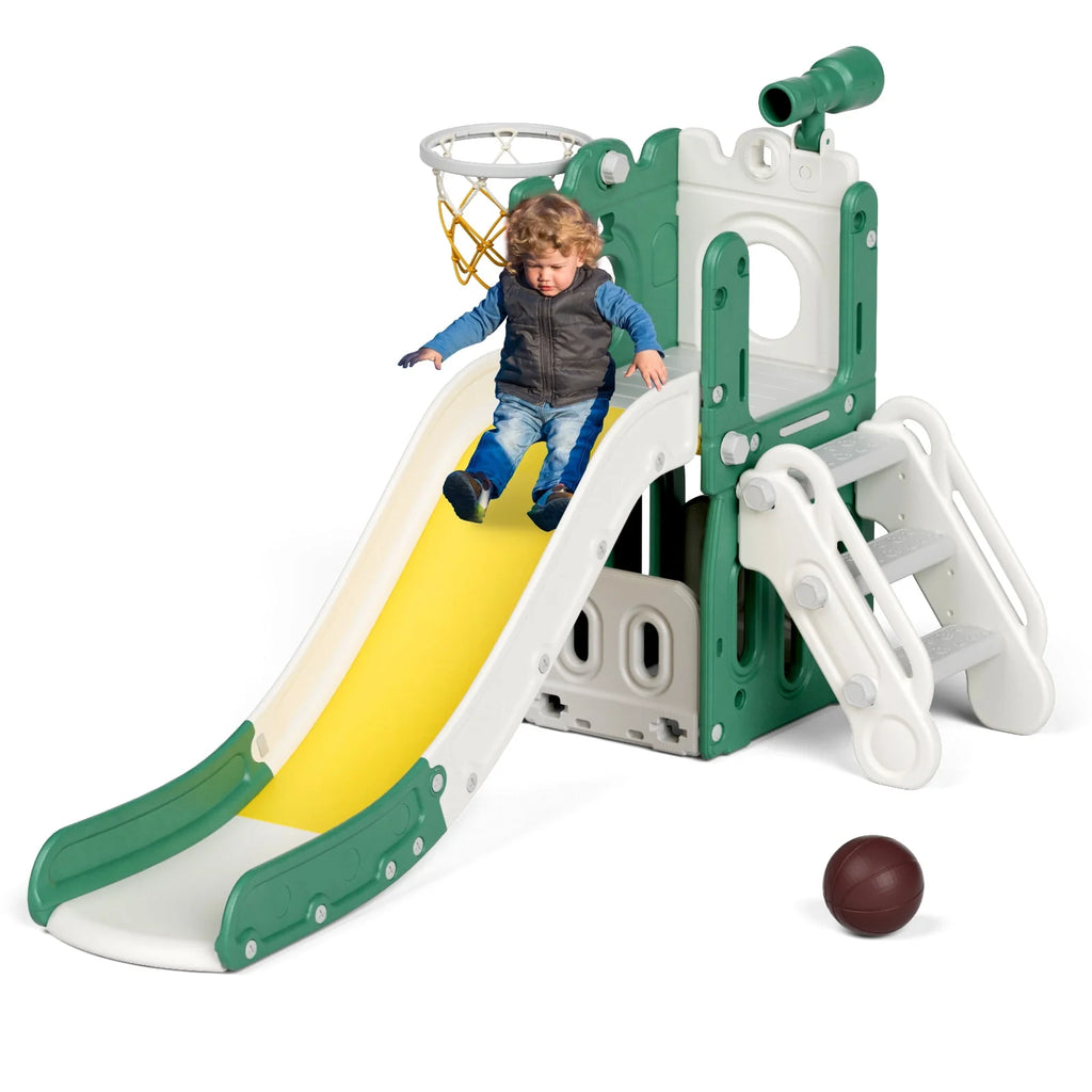 Blue Toddler Slide and Climber Set with Basketball Hoop T5456