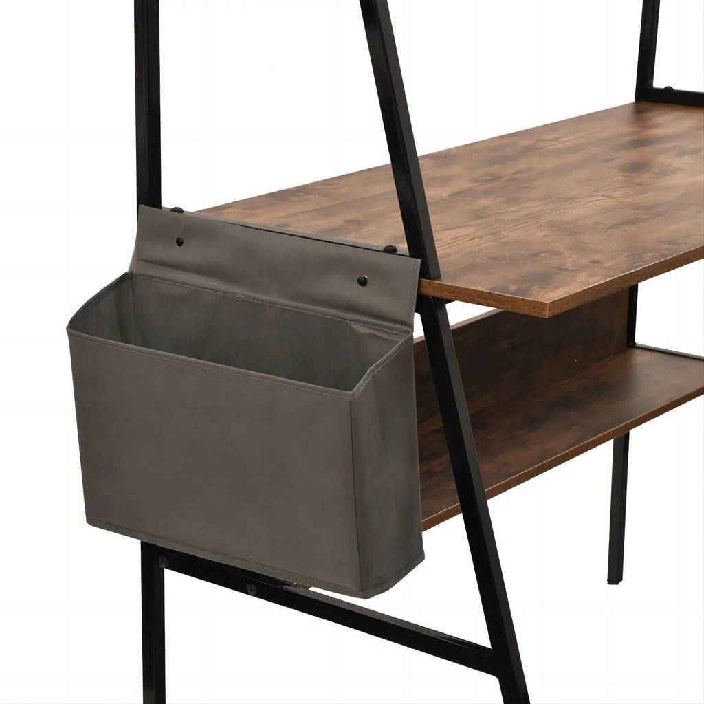 Brown Computer Desk with Hutch and Storage Shelves M960