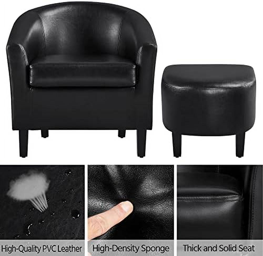 Bla PU Leather Barrel Accent Chair with Ottoman Set of 2 N1685