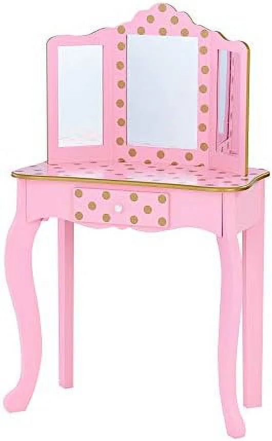 Pretend Play Vanity Table and Chair Set with LED Mirror C525