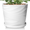 Gray White 8 Inch Ceramic Plant Pot with Drainage and Saucer U13723