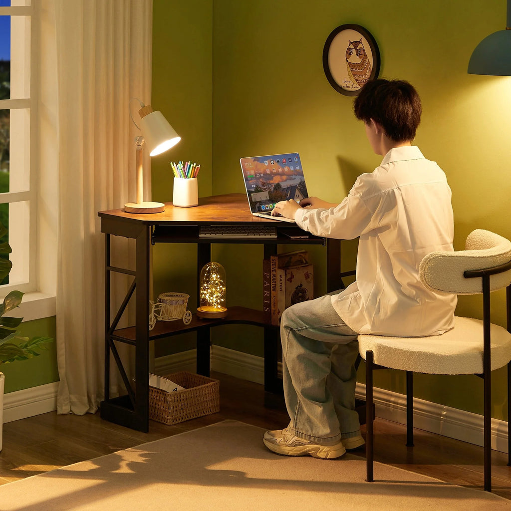 Black Corner Computer Desk with Keyboard Tray D362