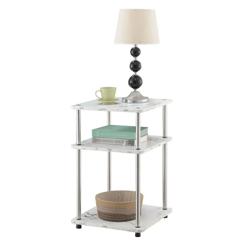 White Faux Marble Three-Tier End Table Set of 2 B19957