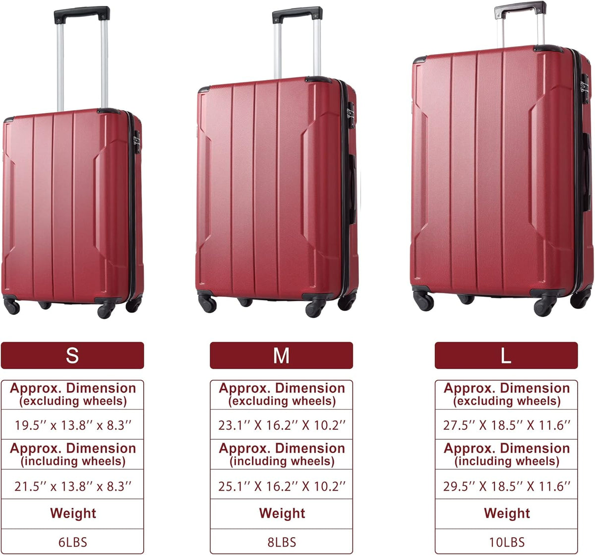 3 Piece Lightweight Hardshell Spinner Luggage Set O58262