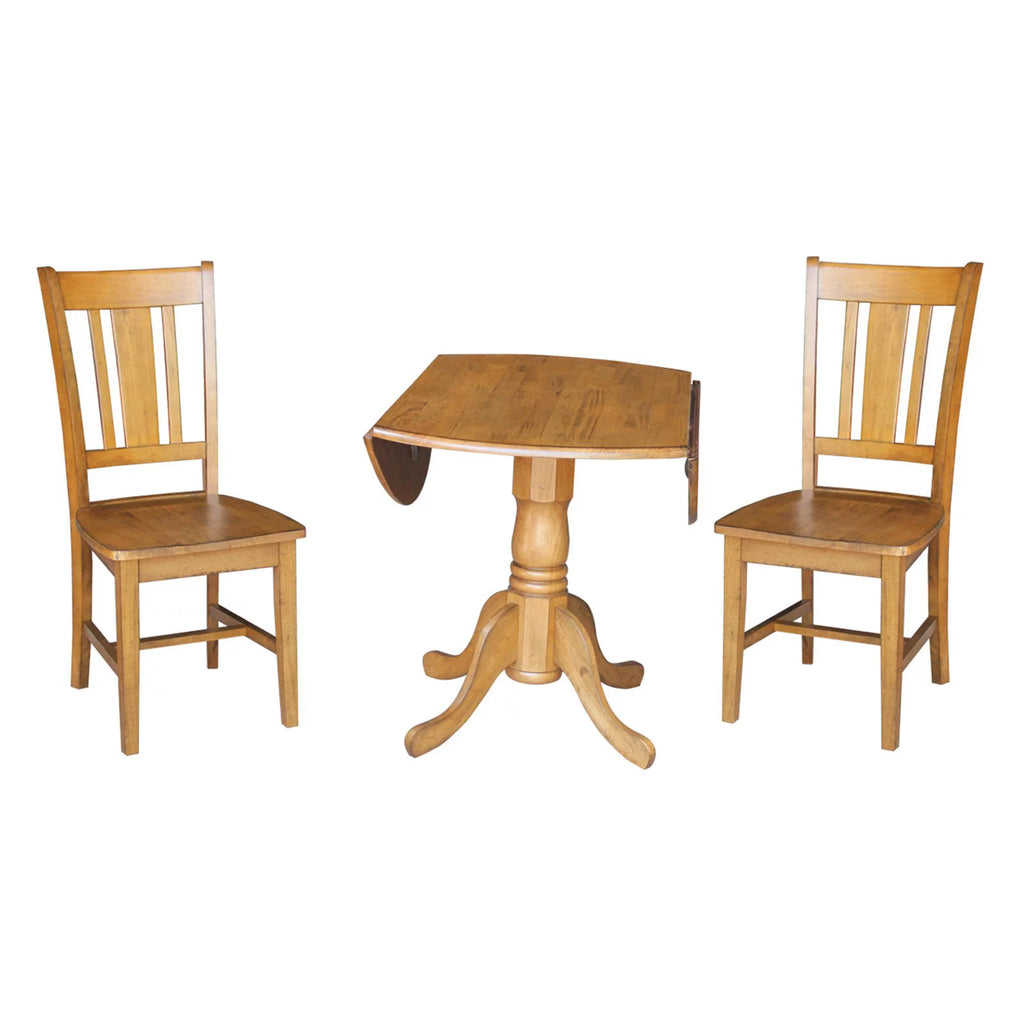 42" Dual Drop Leaf Table and 2 Chairs Pecan 3 Piece Set U476328