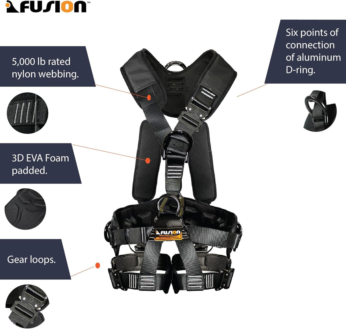Tactical Full Body EVA Padded Zipline Harness 23kN M-L Black Y928