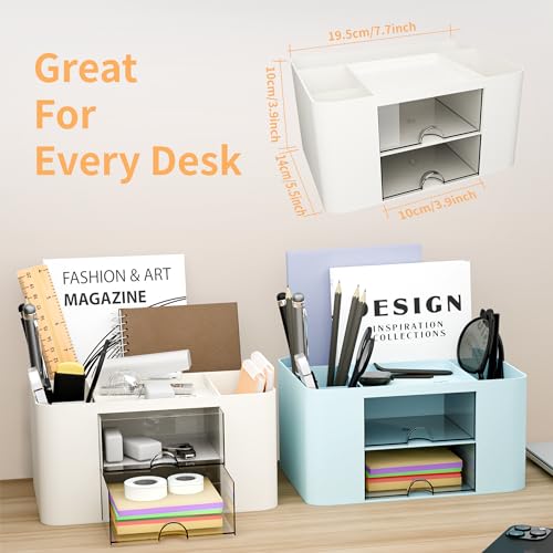 Blue Plastic Desk Organizer with 2 Drawer and 5 Compartments A607591