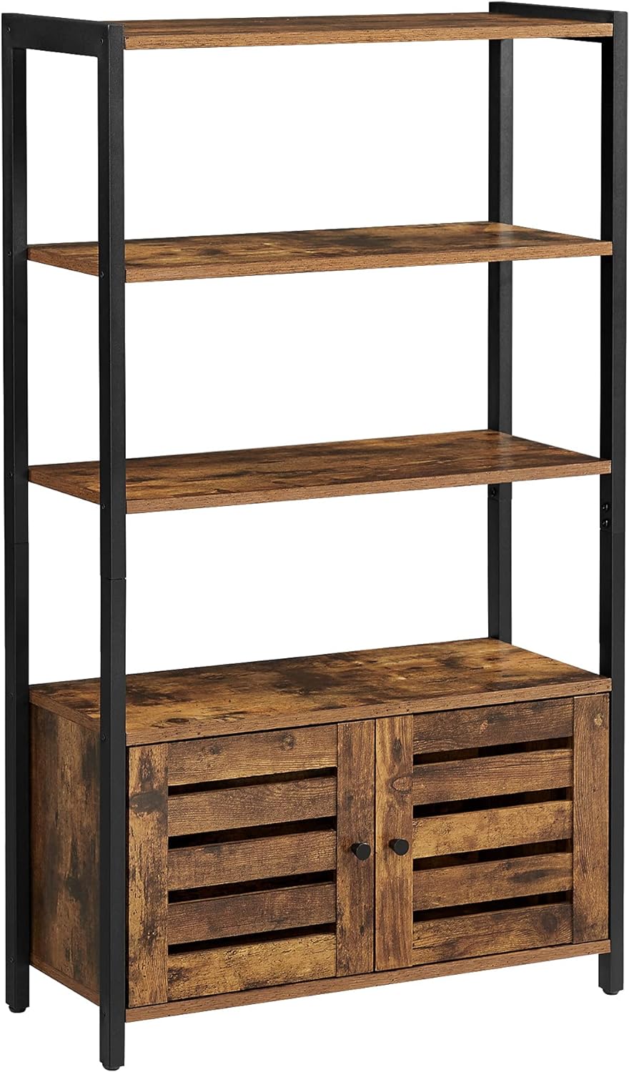 Rustic Brown Bookshelf with 3 Shelves and 2 Doors L252