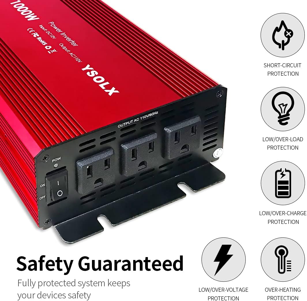 1000W Modified Sine Wave Power Inverter with 3 AC Outlets A726