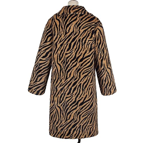 Womens Leopard Print Fleece Faux Fur Long Jacket Overcoat Plus Size E631898