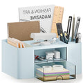 Blue Plastic Desk Organizer with 2 Drawer and 5 Compartments A607591