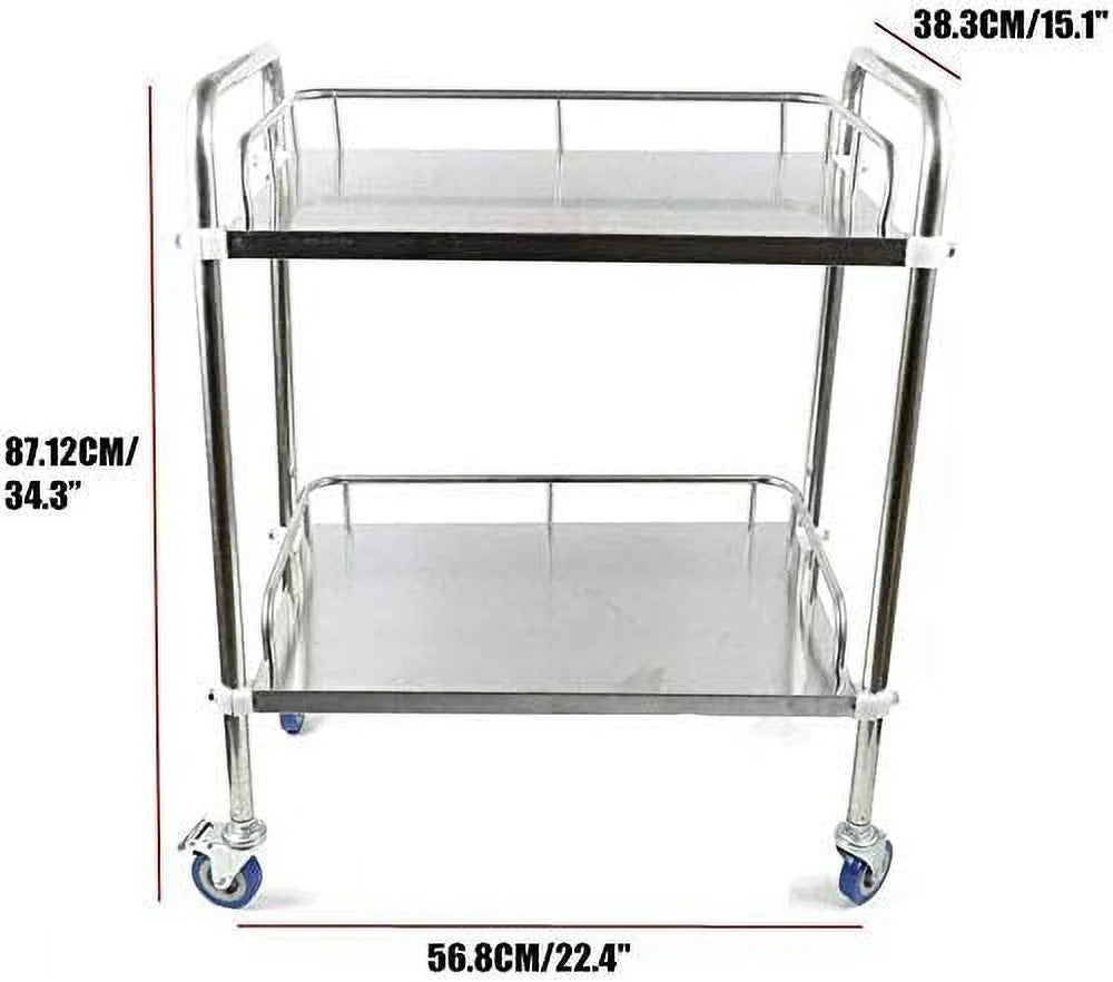 2 Layers Stainless Steel Utility Cart with Locking Wheels D936712