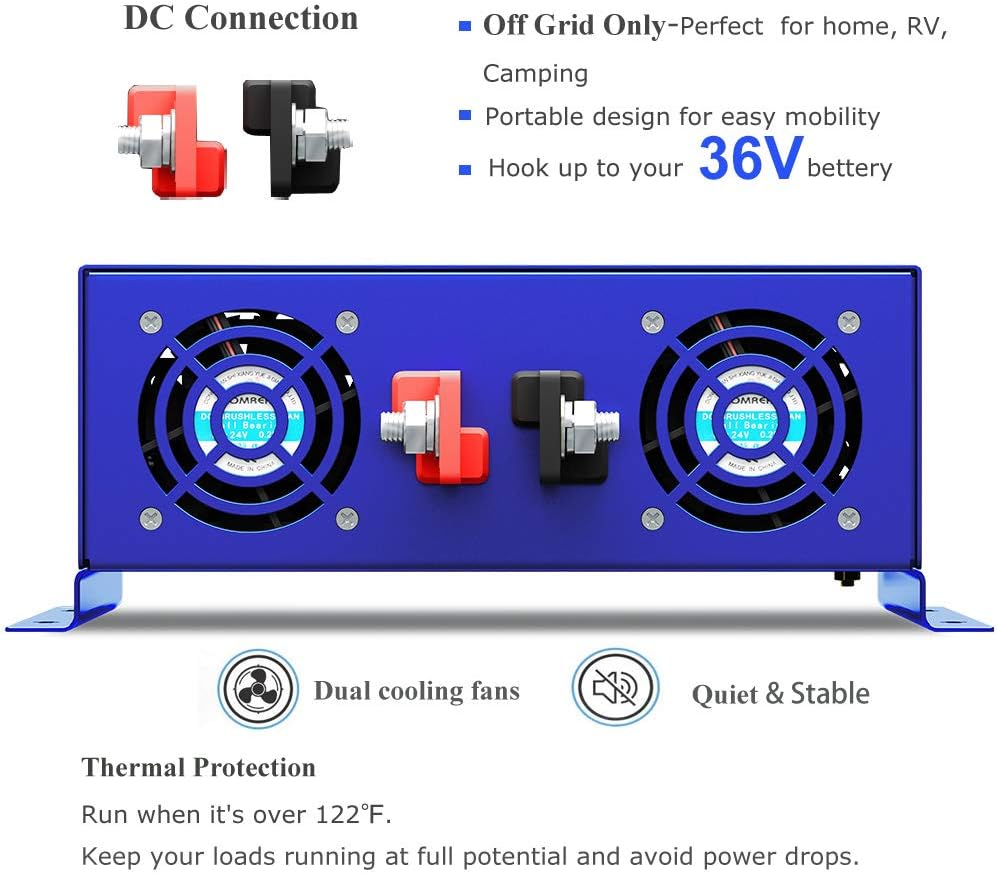 3000W Pure Sine Wave Power Inverter 36V DC to AC 120V 110V with 15ft Cable Remote Switch Controller W876885