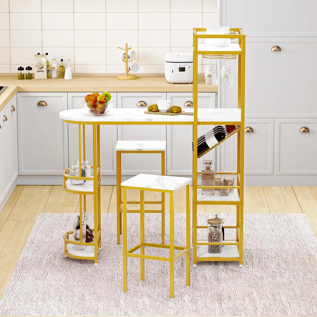 3-Piece Dining Table Set with 2 Stools Y770