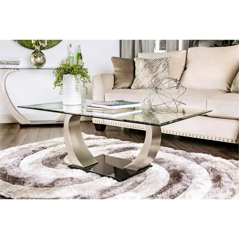 Black Glass Stainless Steel End Table and Coffee Table Set H681