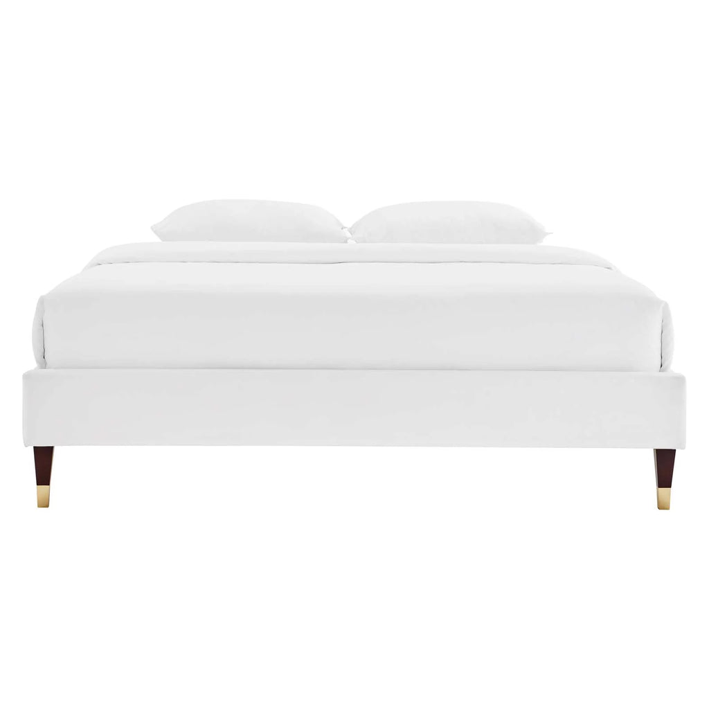 Queen Performance Velvet Platform Bed Frame in White G428