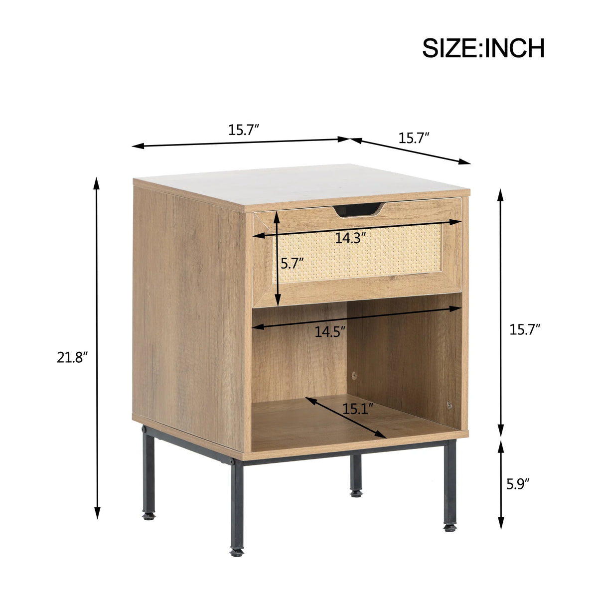 Natural Rattan Door Nightstand with Solid Metal Legs E402930
