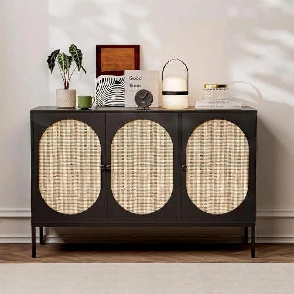 Accent Cabinet with Natural Rattan Doors Sideboard Buffet U96438