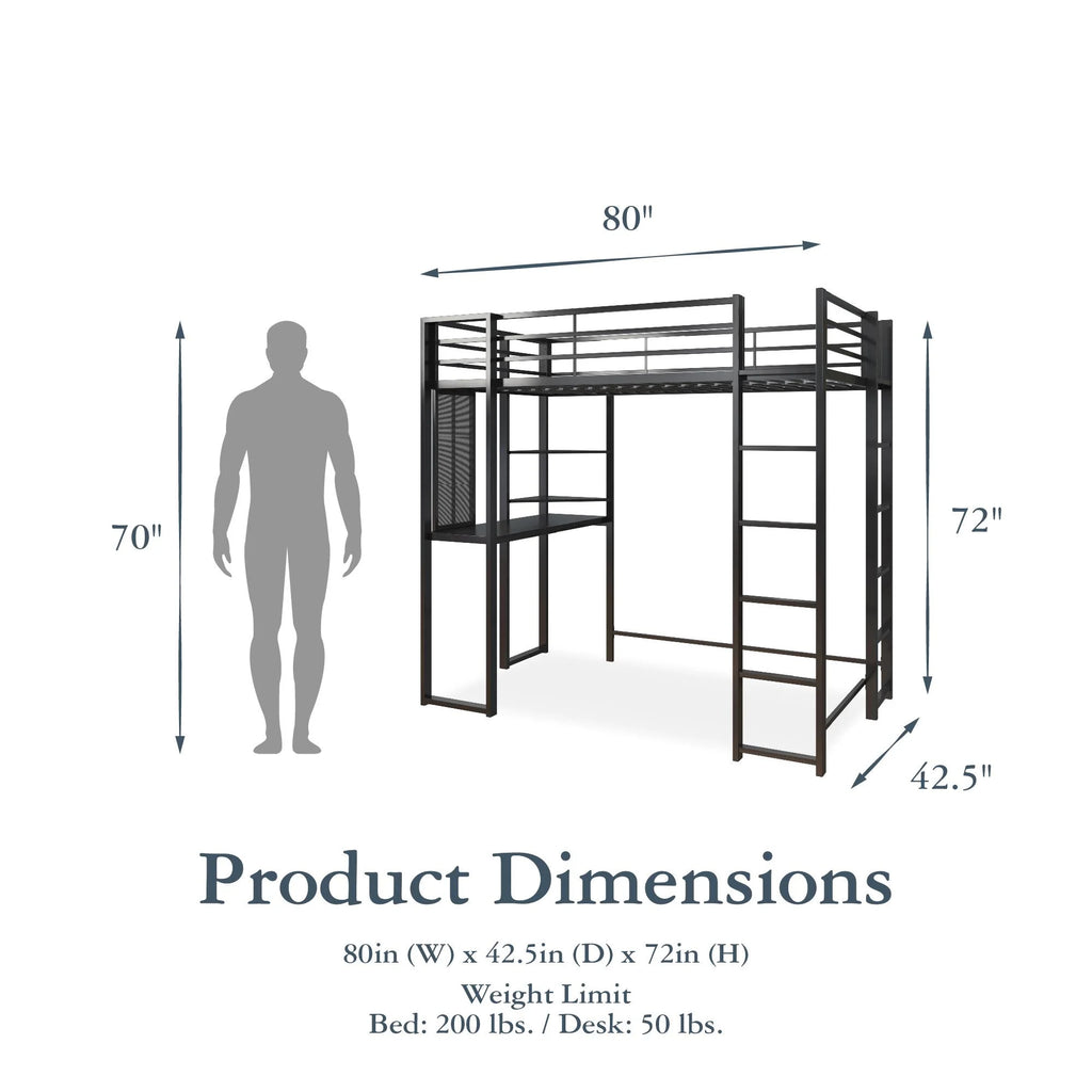 Twin Size Black Metal Loft Bed Y71972