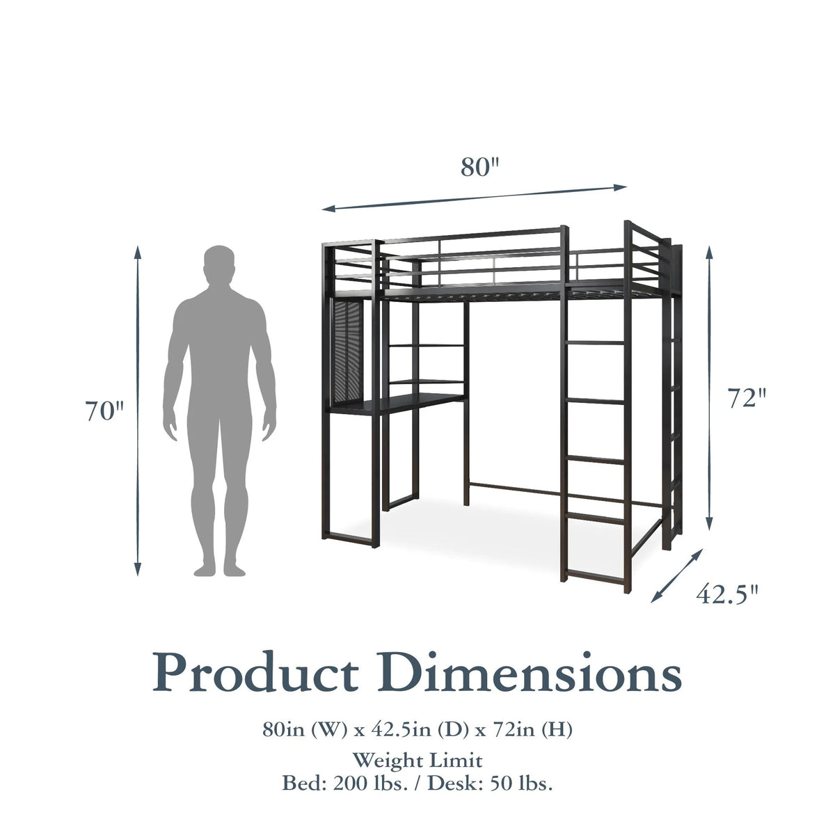 Twin Size Black Metal Loft Bed Y71972