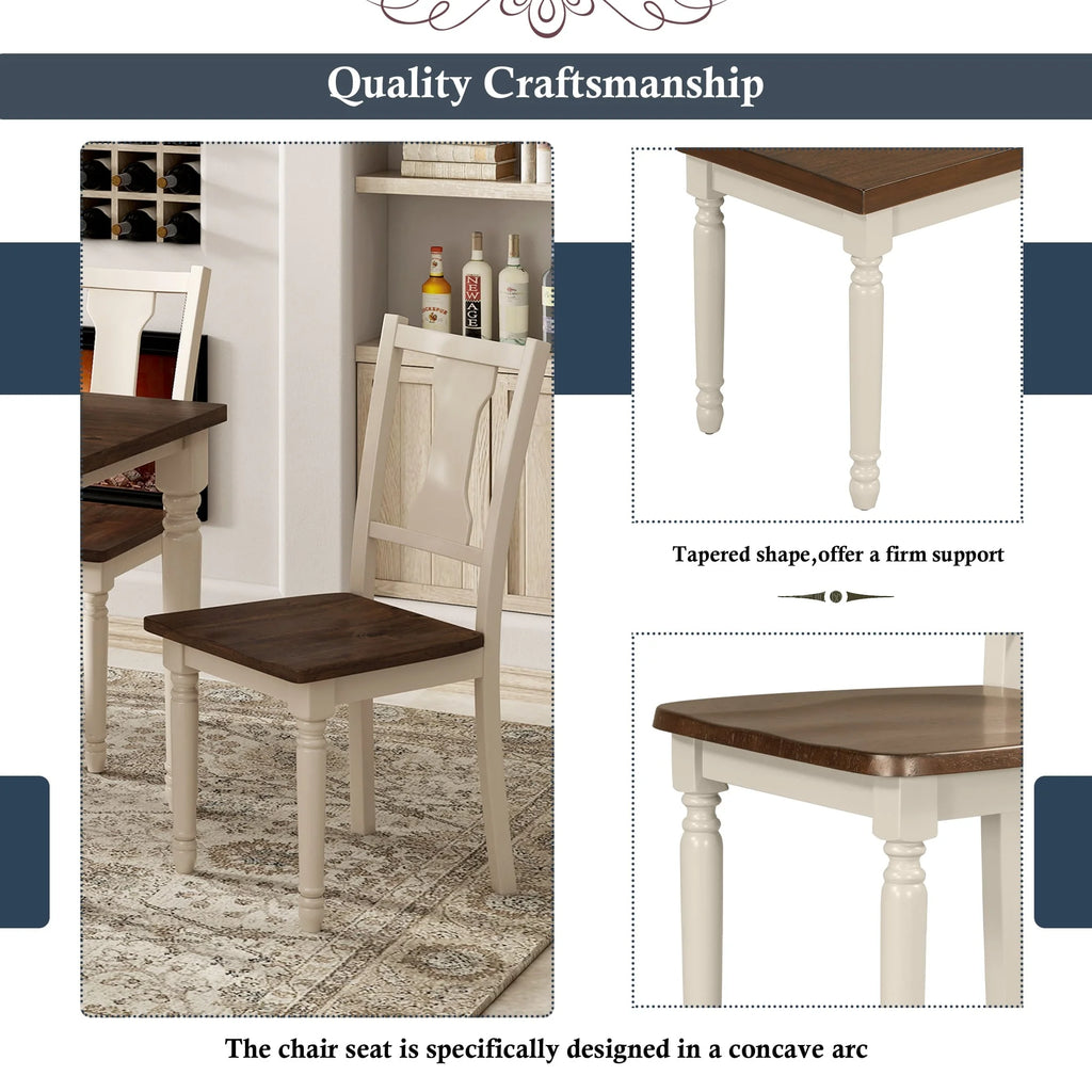 6-Piece Wooden Dining Set with 4 Upholstered Chairs & Bench Y411307