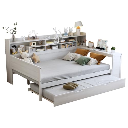 Twin Size Wood Daybed with Bookcase Storage and Desk Z546966