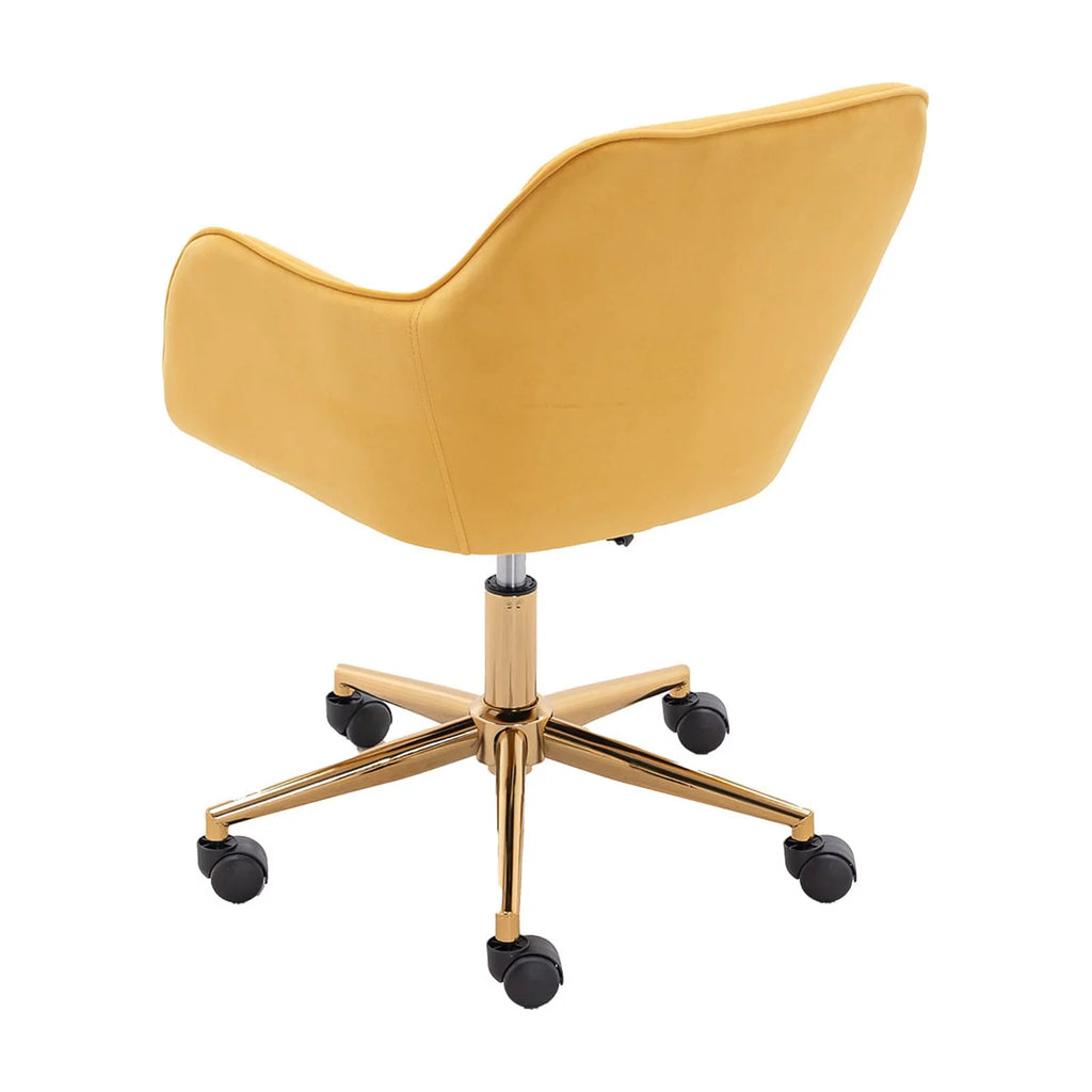 Yellow Velvet Adjustable Height Office Chair with Gold Metal Legs and Wheels G133