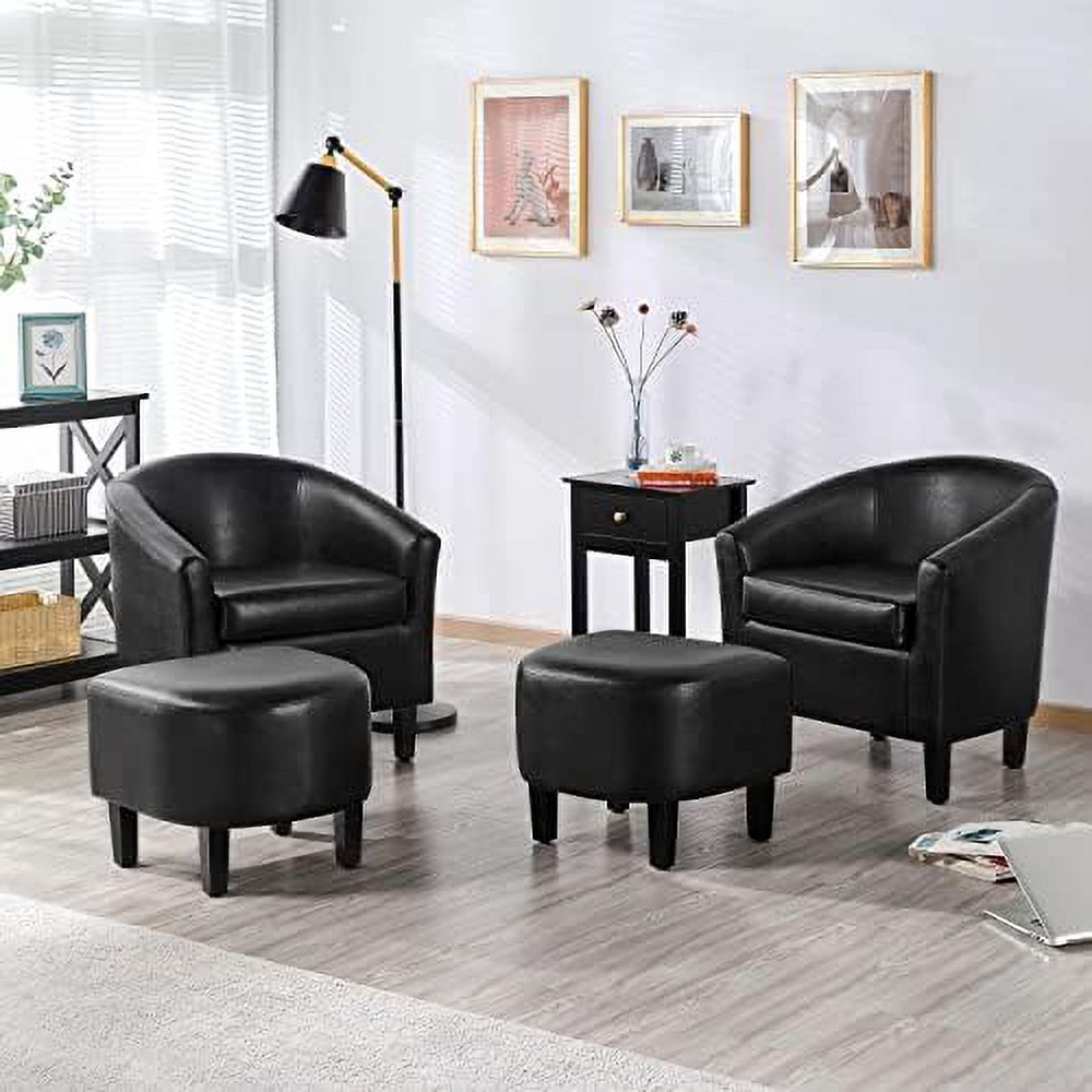 Bla PU Leather Barrel Accent Chair with Ottoman Set of 2 N1685