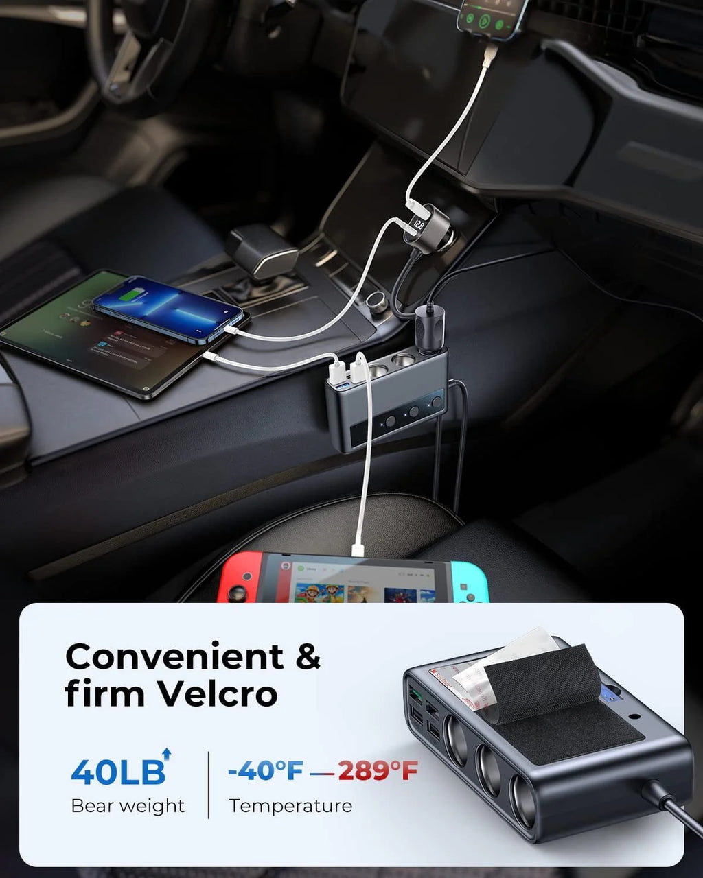 3 Socket 154W PD & QC 3.0 USB Car Charger V250