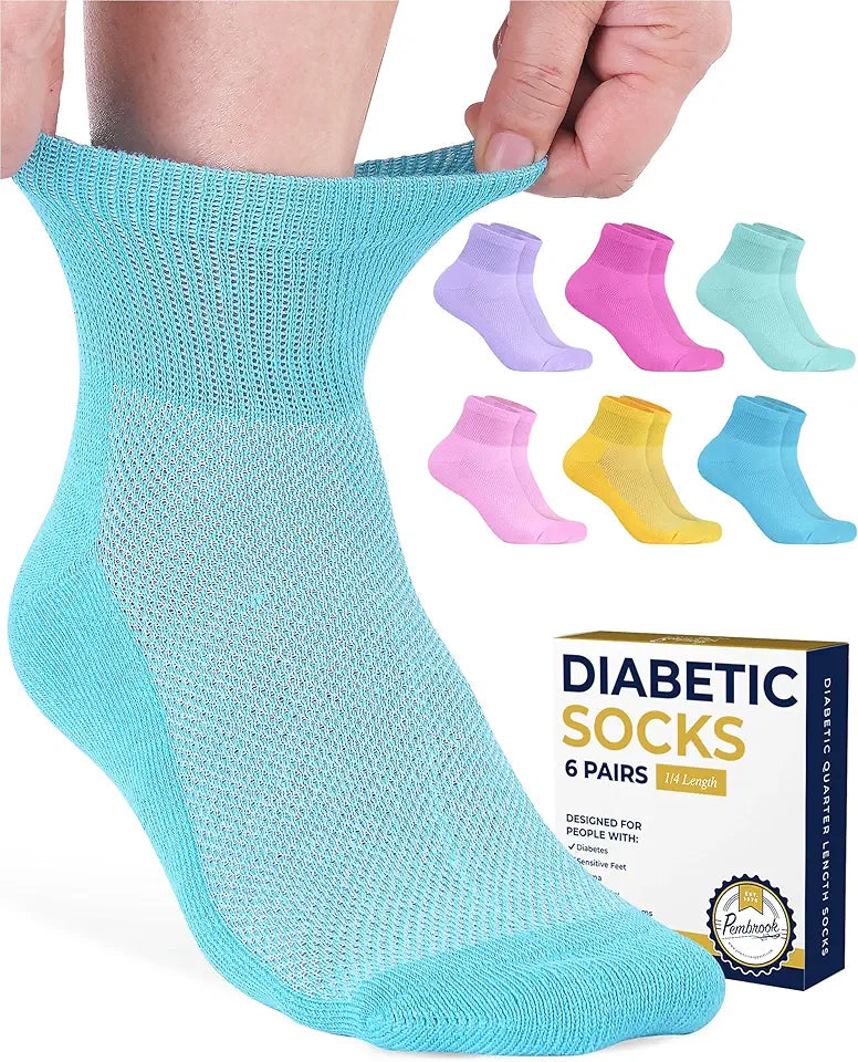 6 Pairs Wide Non Binding Quarter Length Socks Y1304