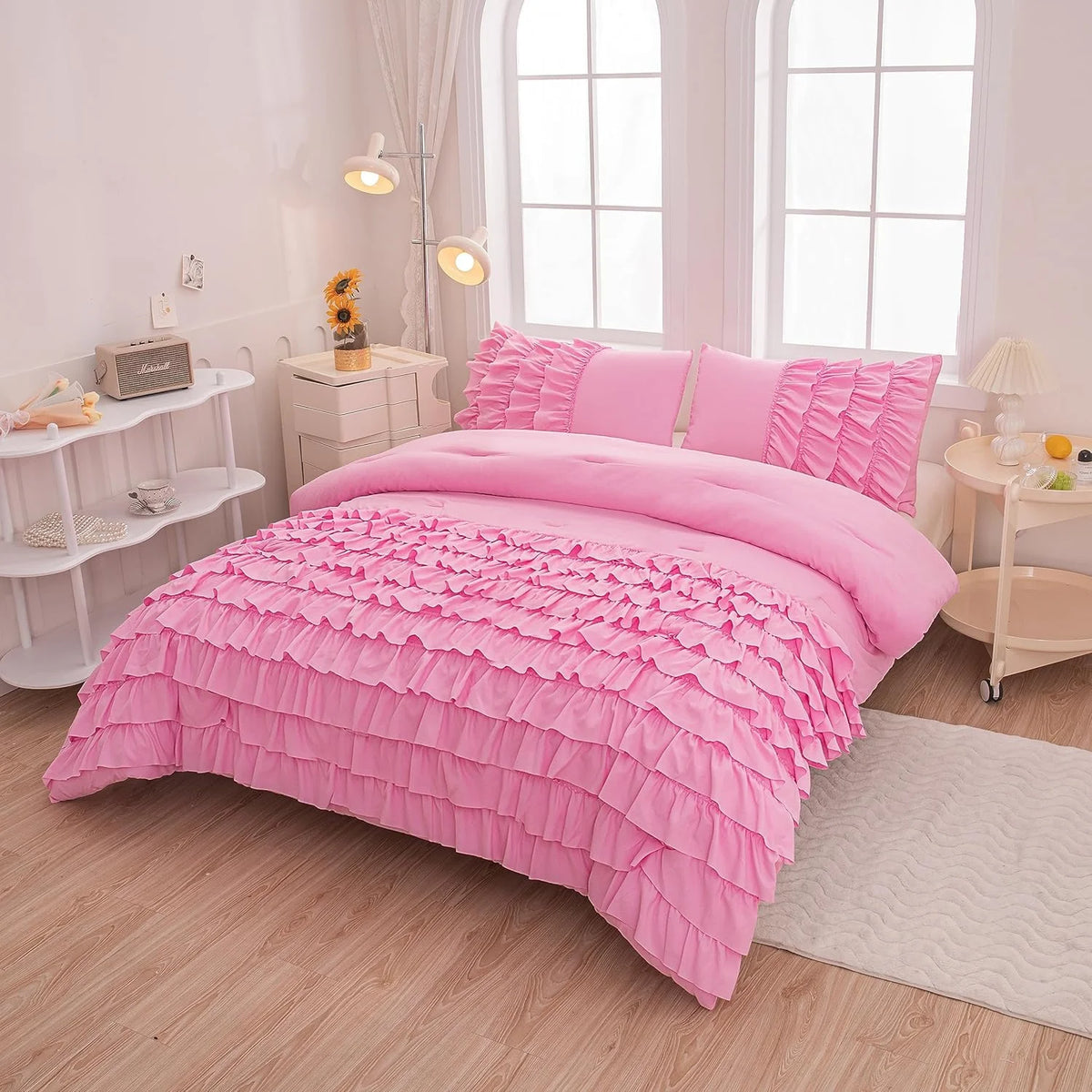 Purple Ruffle 5 Pcs Full Comforter Bedding Set J55649