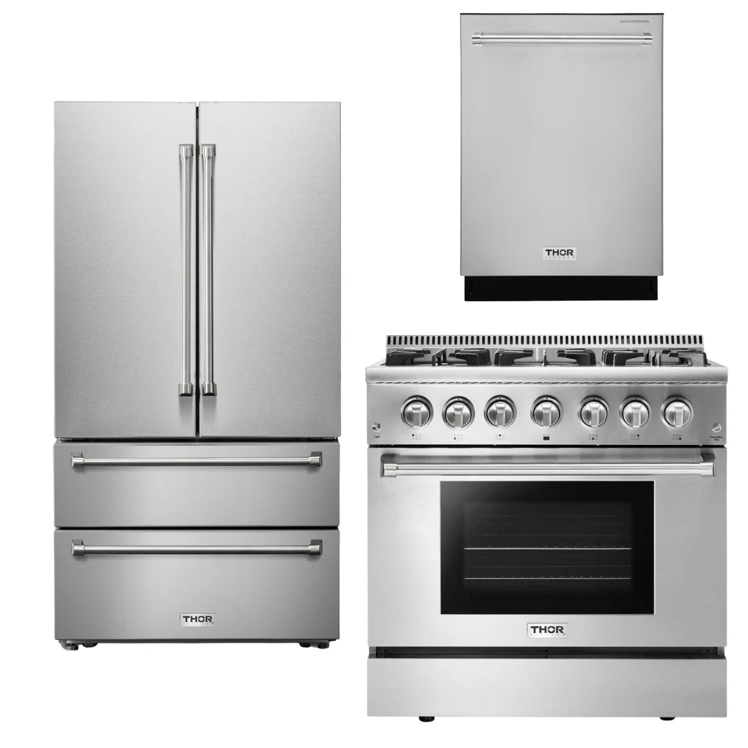 36 In. Propane Gas Range, Dishwasher, Refrigerator C68936