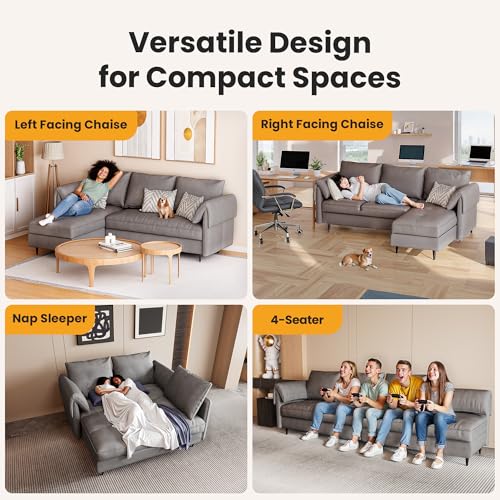 Small Beige L-Shaped Sectional Couch with Storage P5241