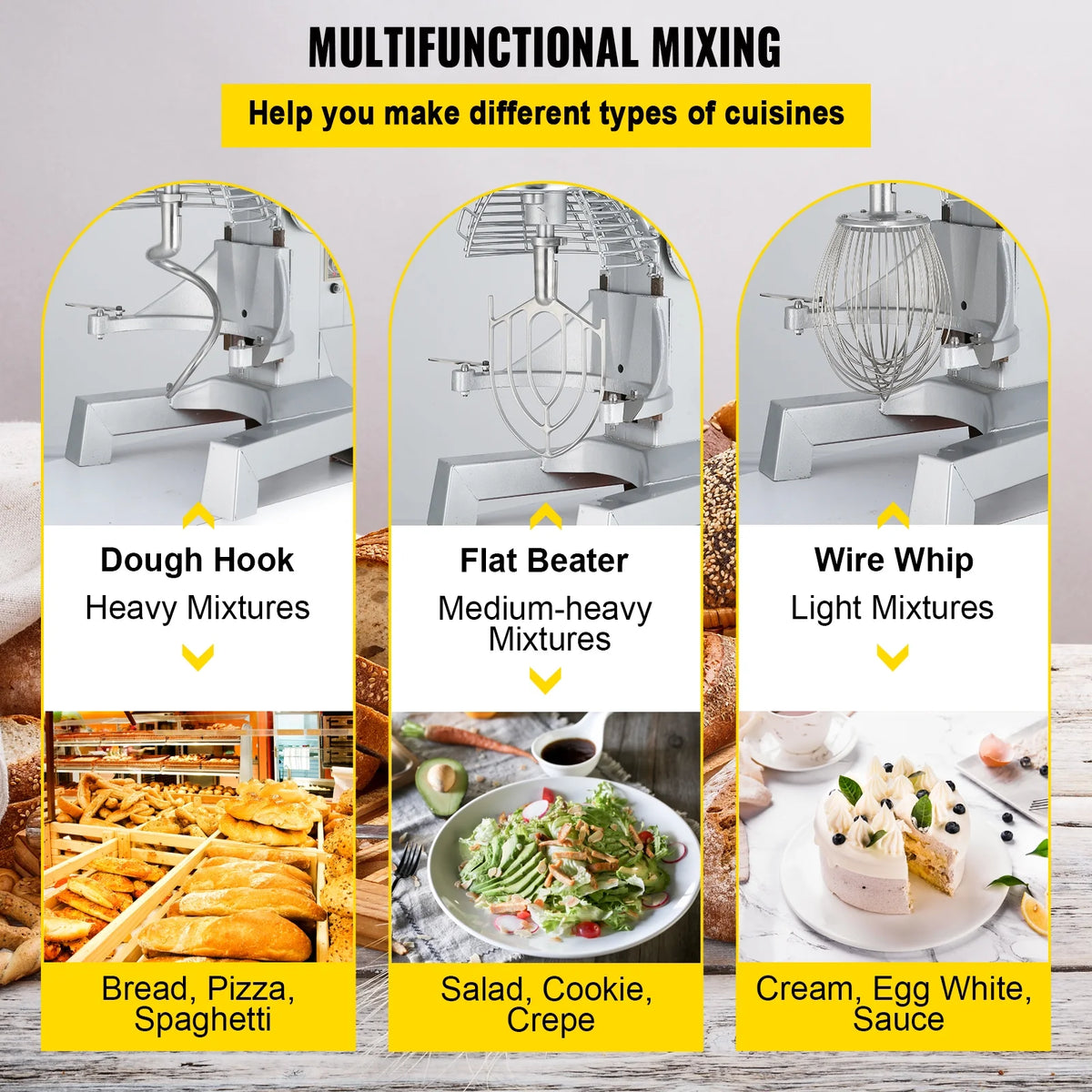 Commercial Food Mixer 20Qt 750W 3 Speeds Stainless Steel Bowl S55415