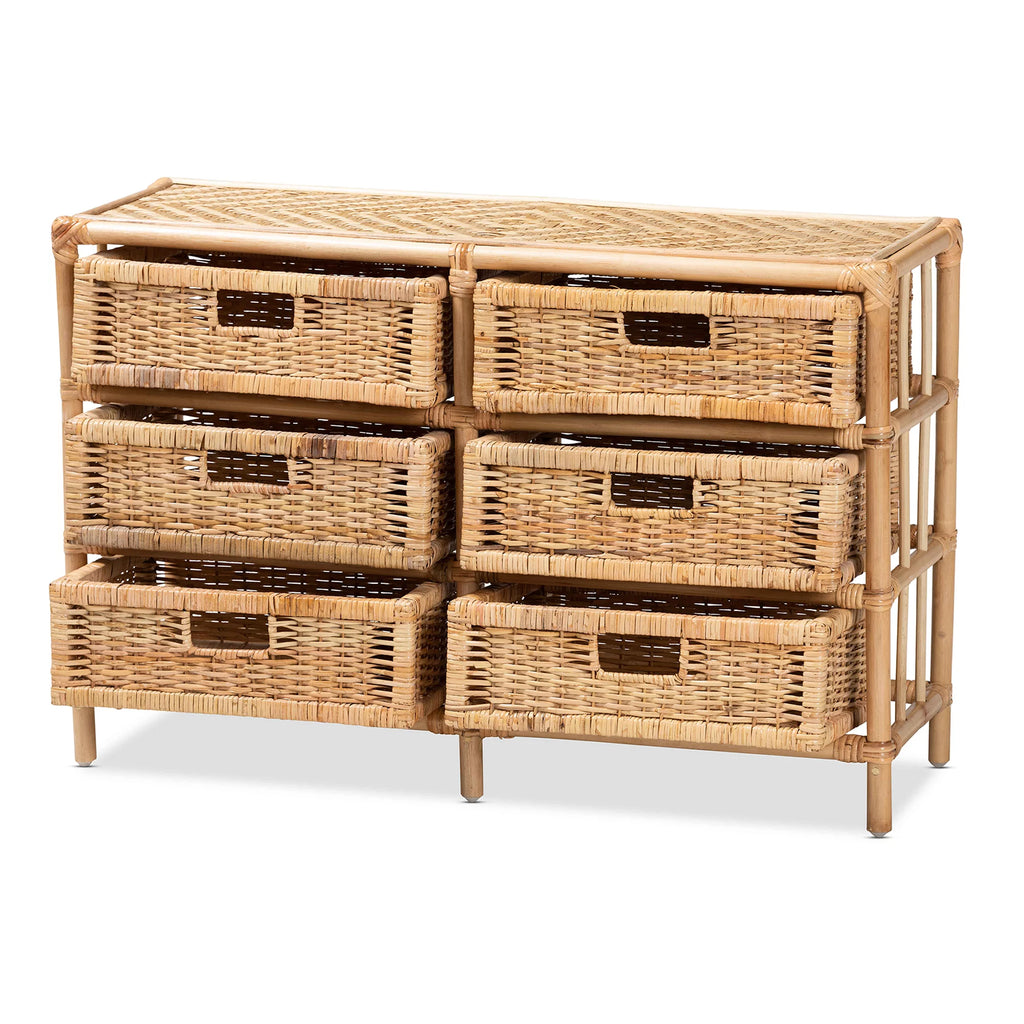 Natural Brown Rattan 6-Drawer Storage Cabinet O443