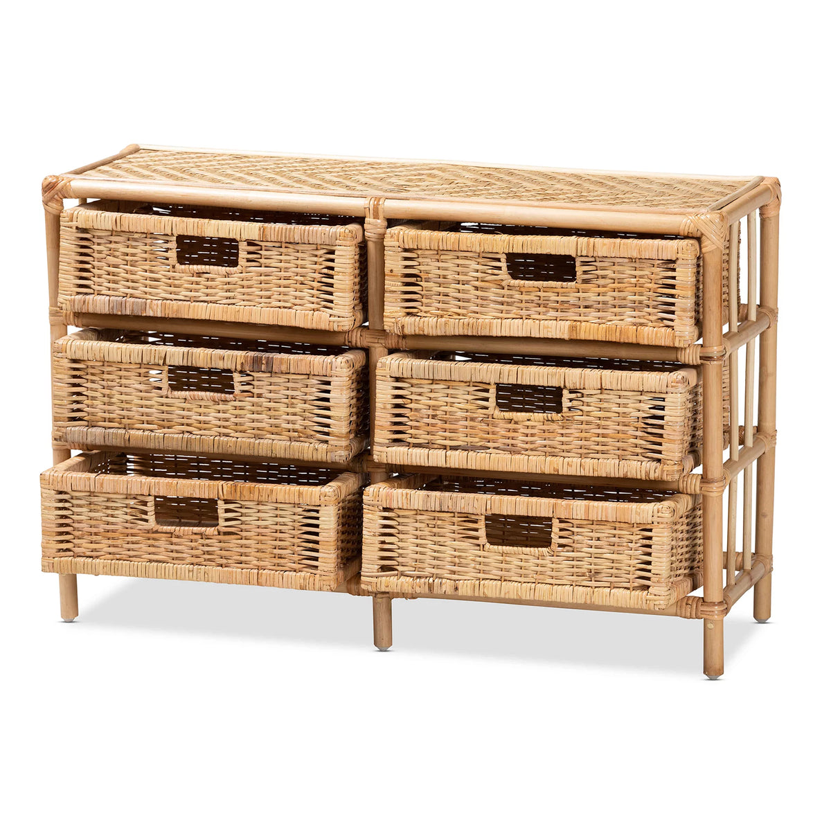 Natural Brown Rattan 6-Drawer Storage Cabinet O443