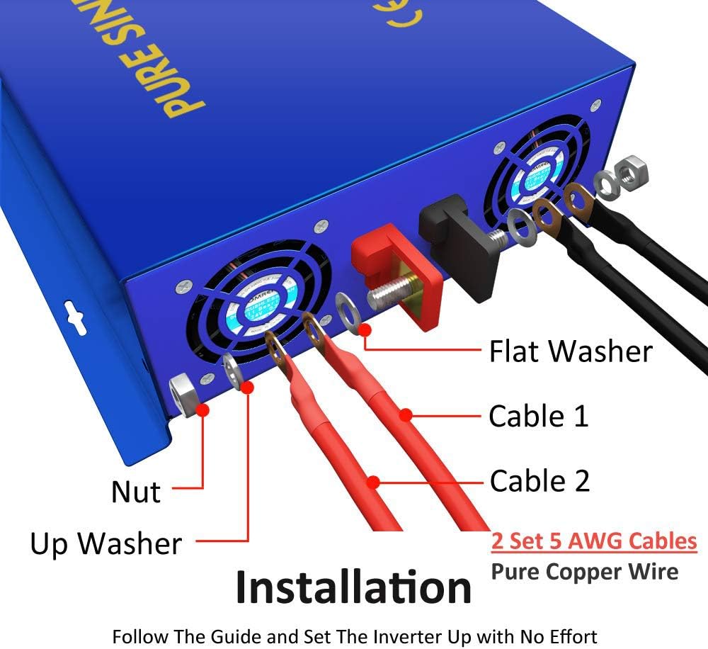 3000W Pure Sine Wave Power Inverter 36V DC to AC 120V 110V with 15ft Cable Remote Switch Controller W876885