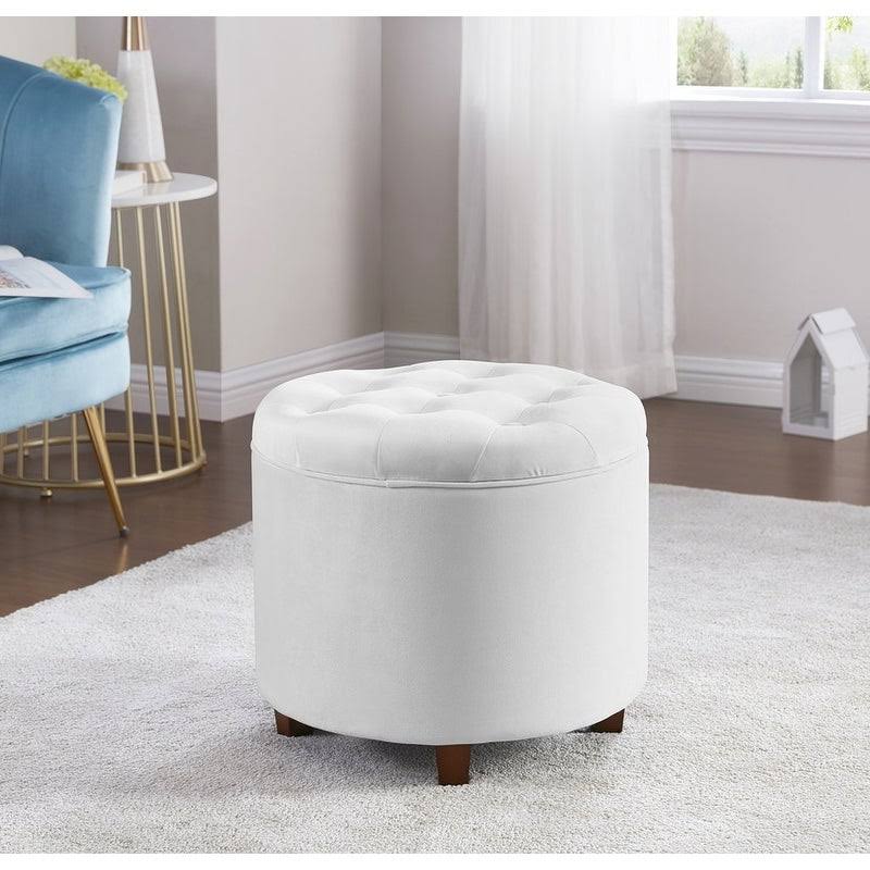 Silver Tufted Velvet Round Storage Ottoman K5552