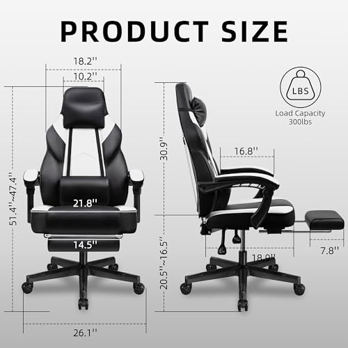 Grey Ergonomic Gaming Chair with Footrest and Massage Lumbar Support Q709058
