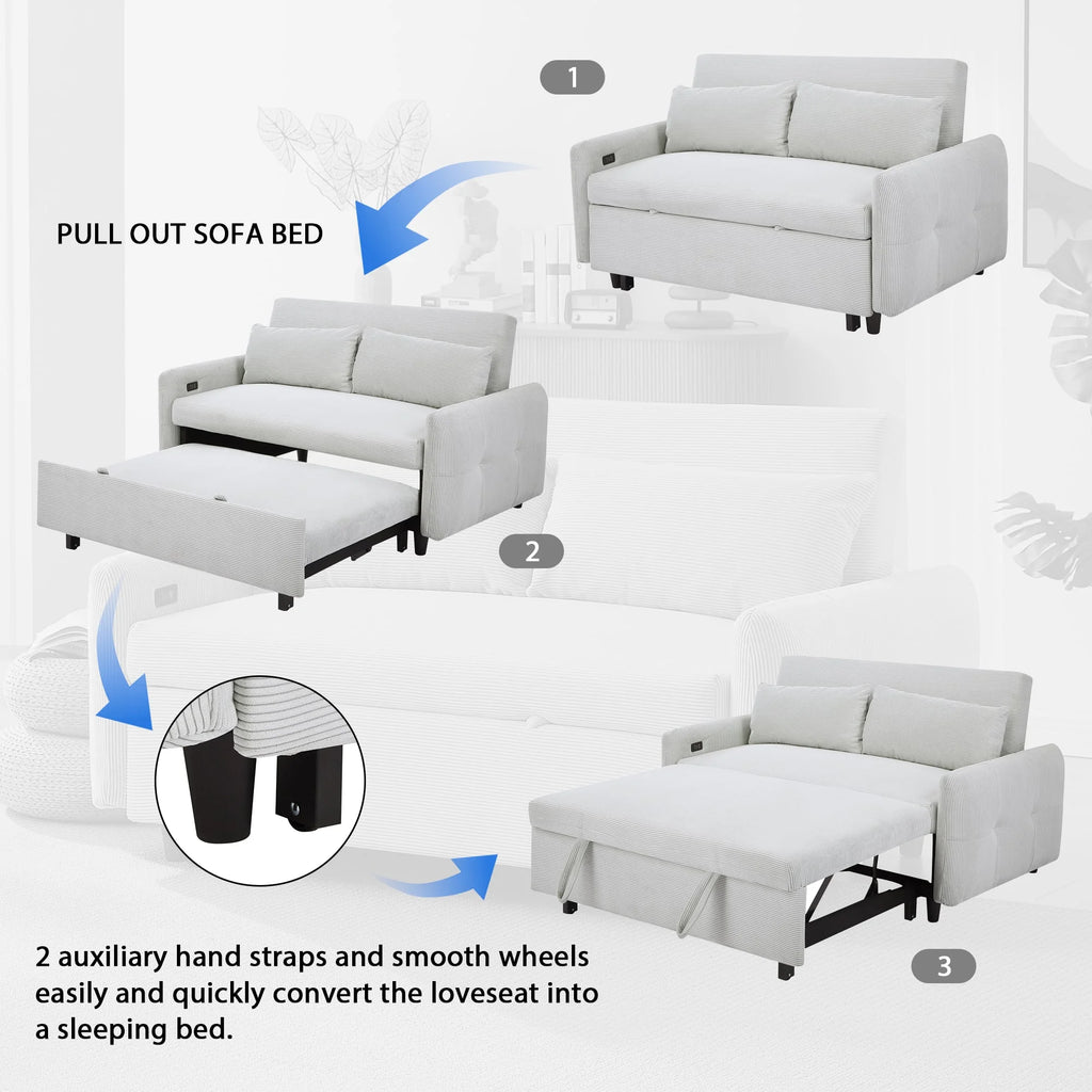 2-Seater Pull-Out Sofa Bed with Adjustable Backrest and USB Port N60653