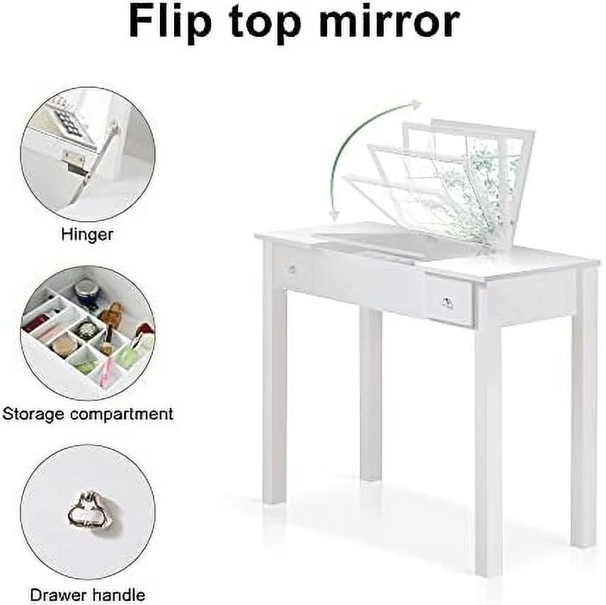 Black Wooden Makeup Vanity Desk with Flip Top Mirror and 2 Drawers S1108