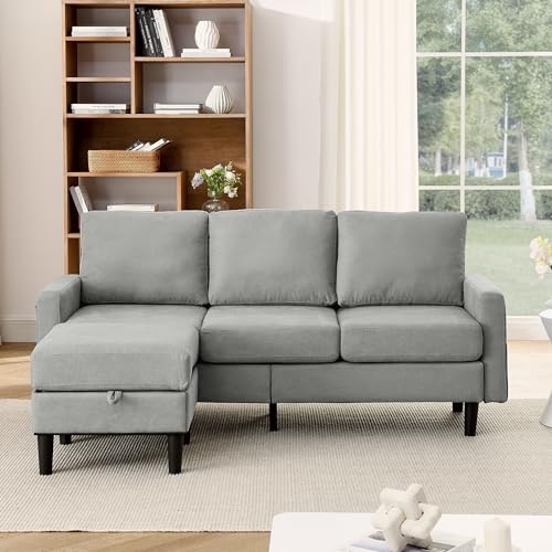 Navy Blue Fabric Upholstered L Shaped Sectional Sofa with Storage Ottoman A52459