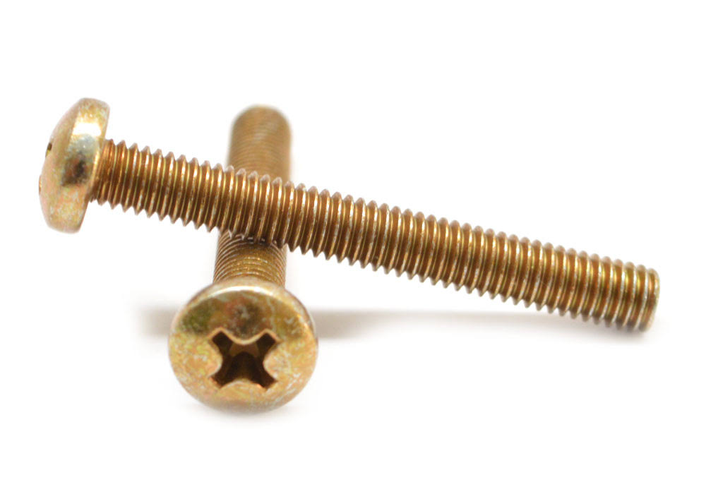 #8-32 x 2 Coarse Thread Machine Screw Phillips Pan Head Low Carbon Steel Yellow Zinc Plated K19467