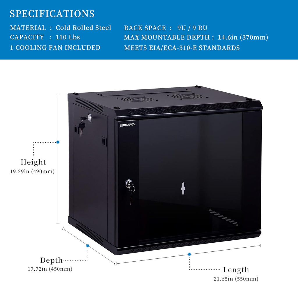 12U Wall Mount Server Cabinet Network Rack Enclosure, Black G66650