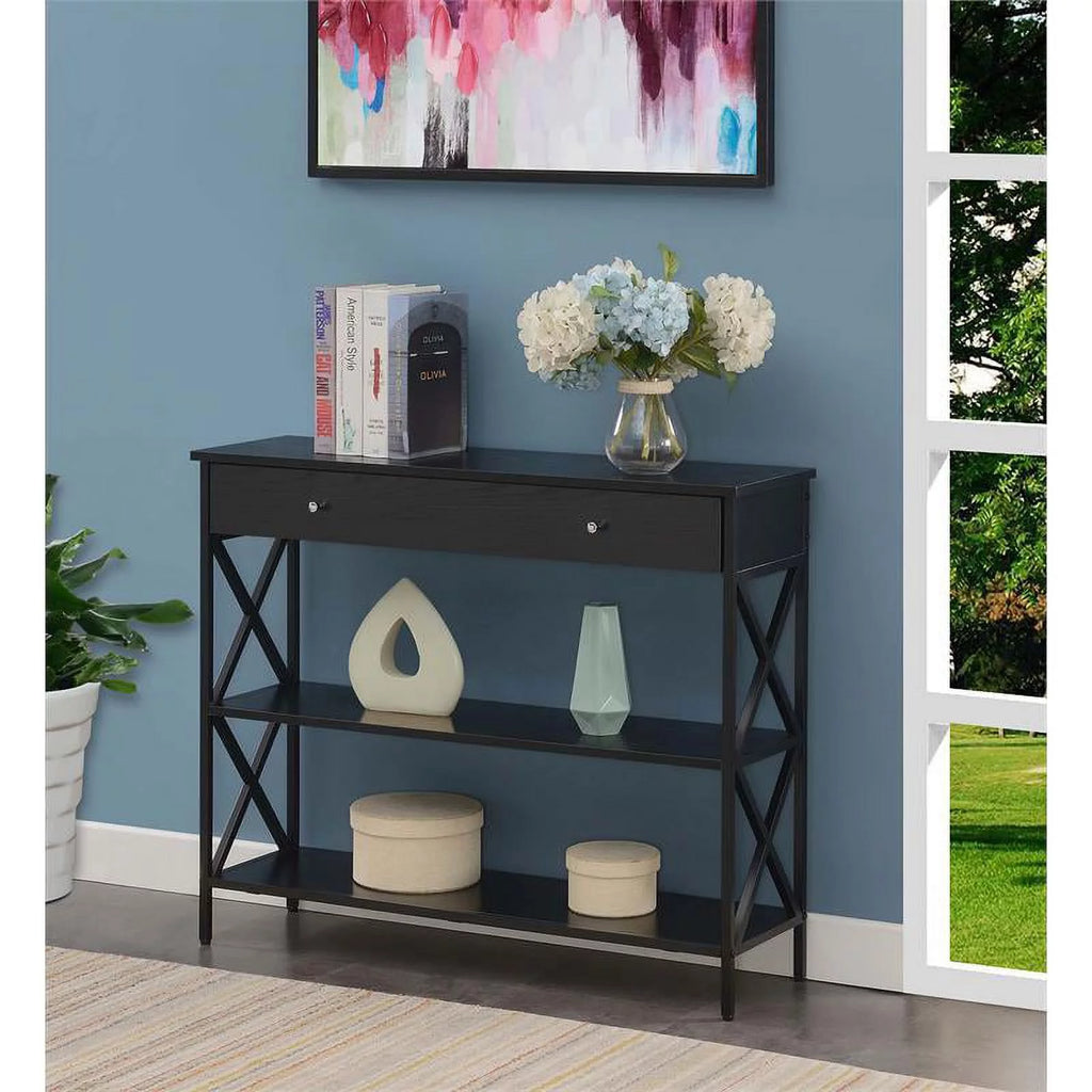 Black Wood and Metal One-Drawer Console Table D4338