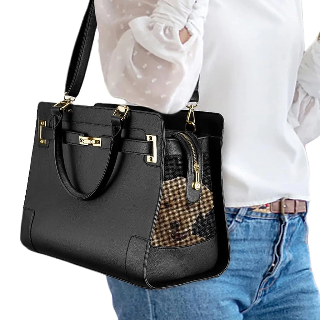 Black Soft-Sided Leather Pet Carrier F671214