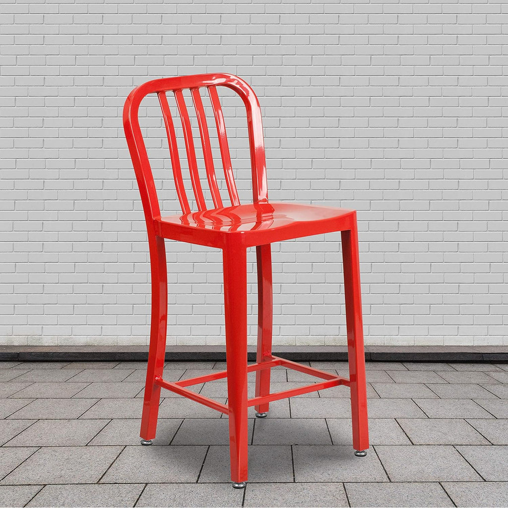 Silver Metal Indoor-Outdoor Counter Height Stool T5722
