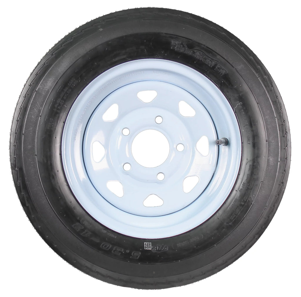 Two Trailer Tires On Rims 5.30-12 5 Hole White Spoke A807280